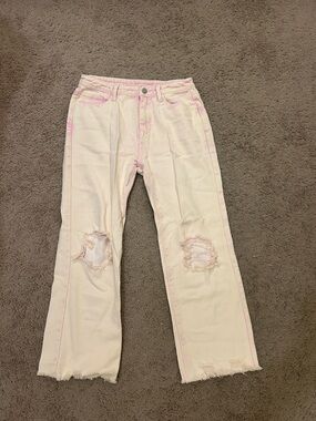 Women’s Light Pink Distressed Straight-Leg Jeans